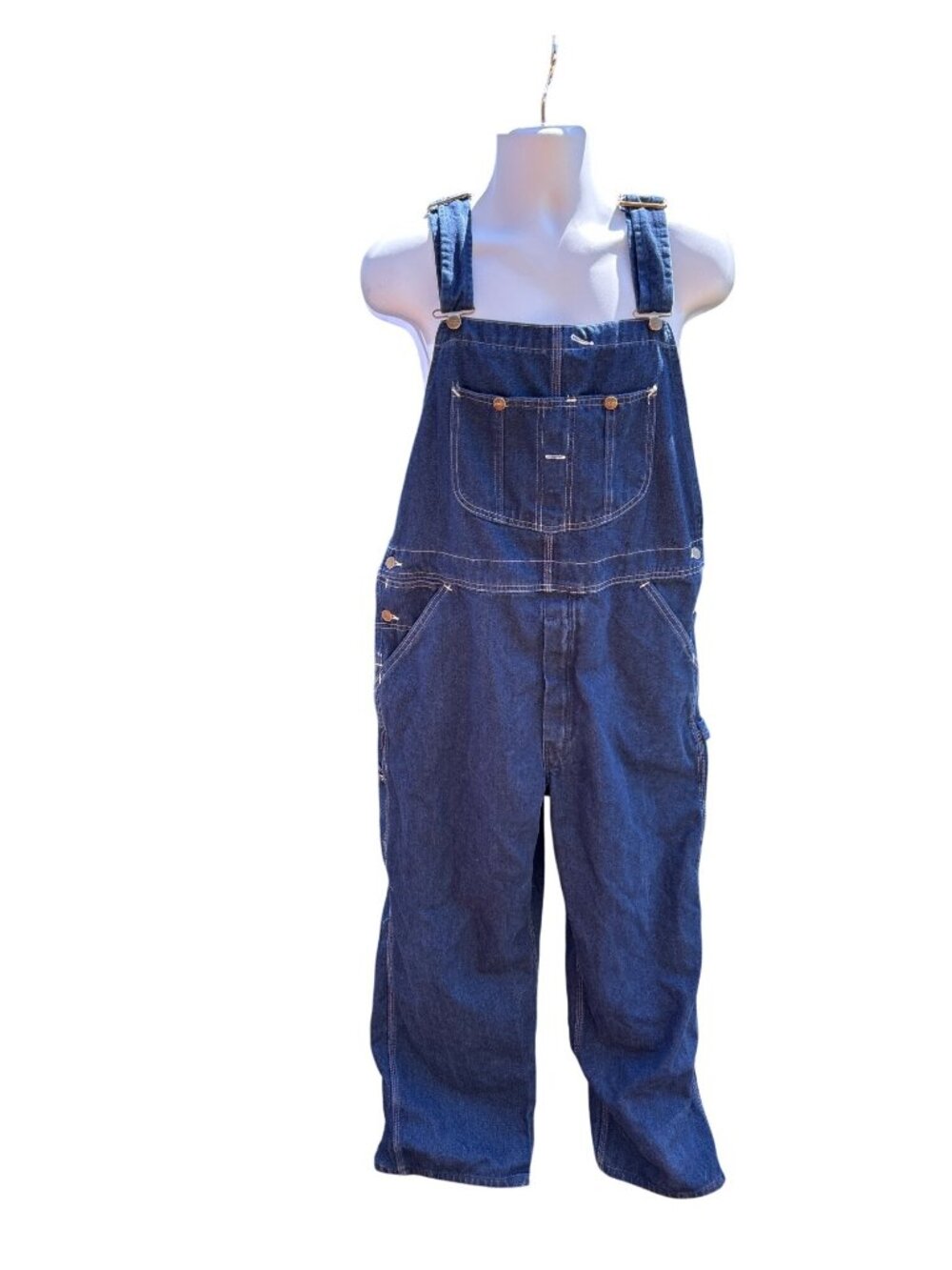 Vintage Roebucks Dark Blue Denim Overalls 30 x 30 Adjustable Multiple Pockets
